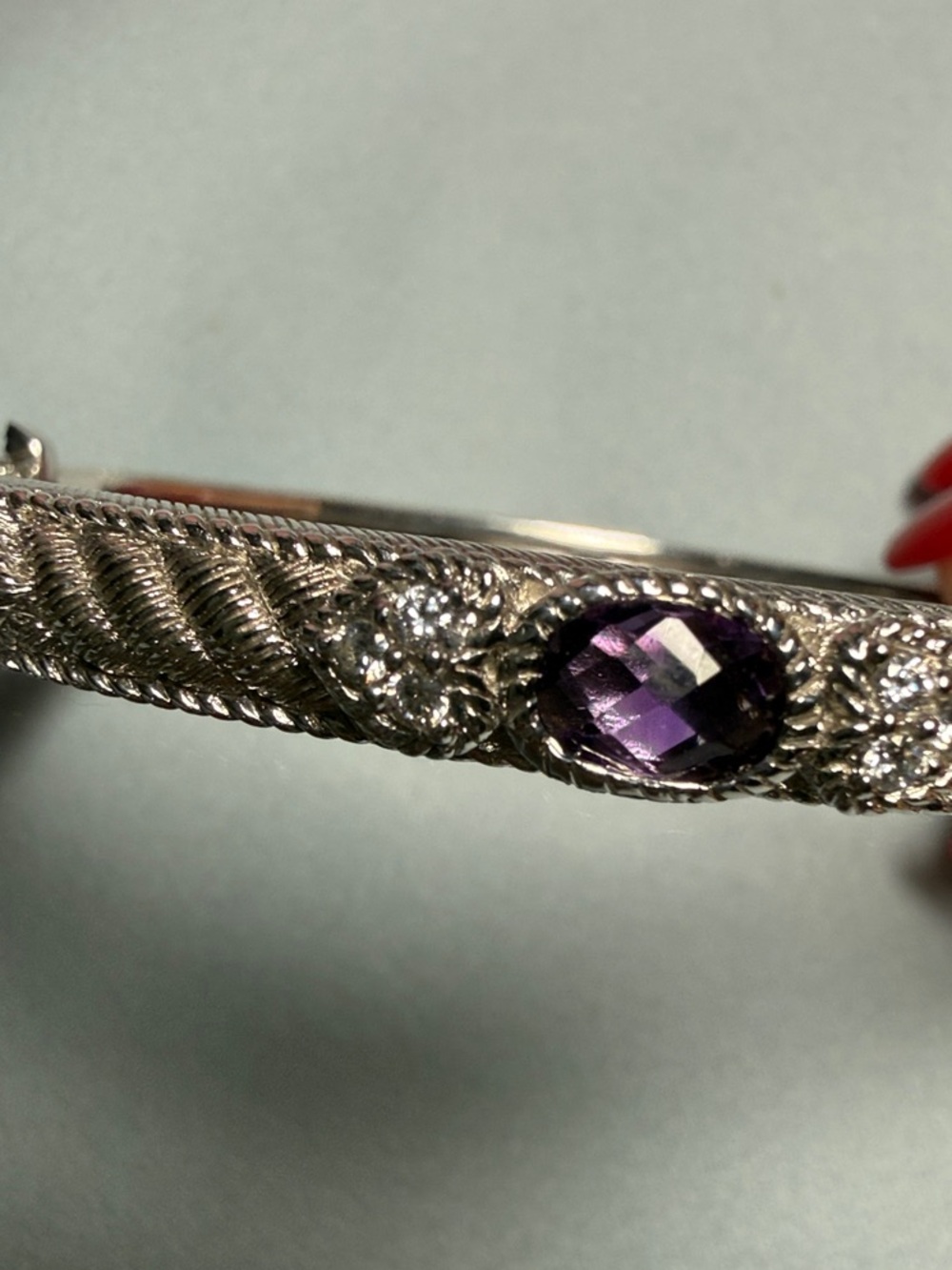 Judith Ripka Sterling Silver Bangle with Amethyst and cz - Picture 2 of 6